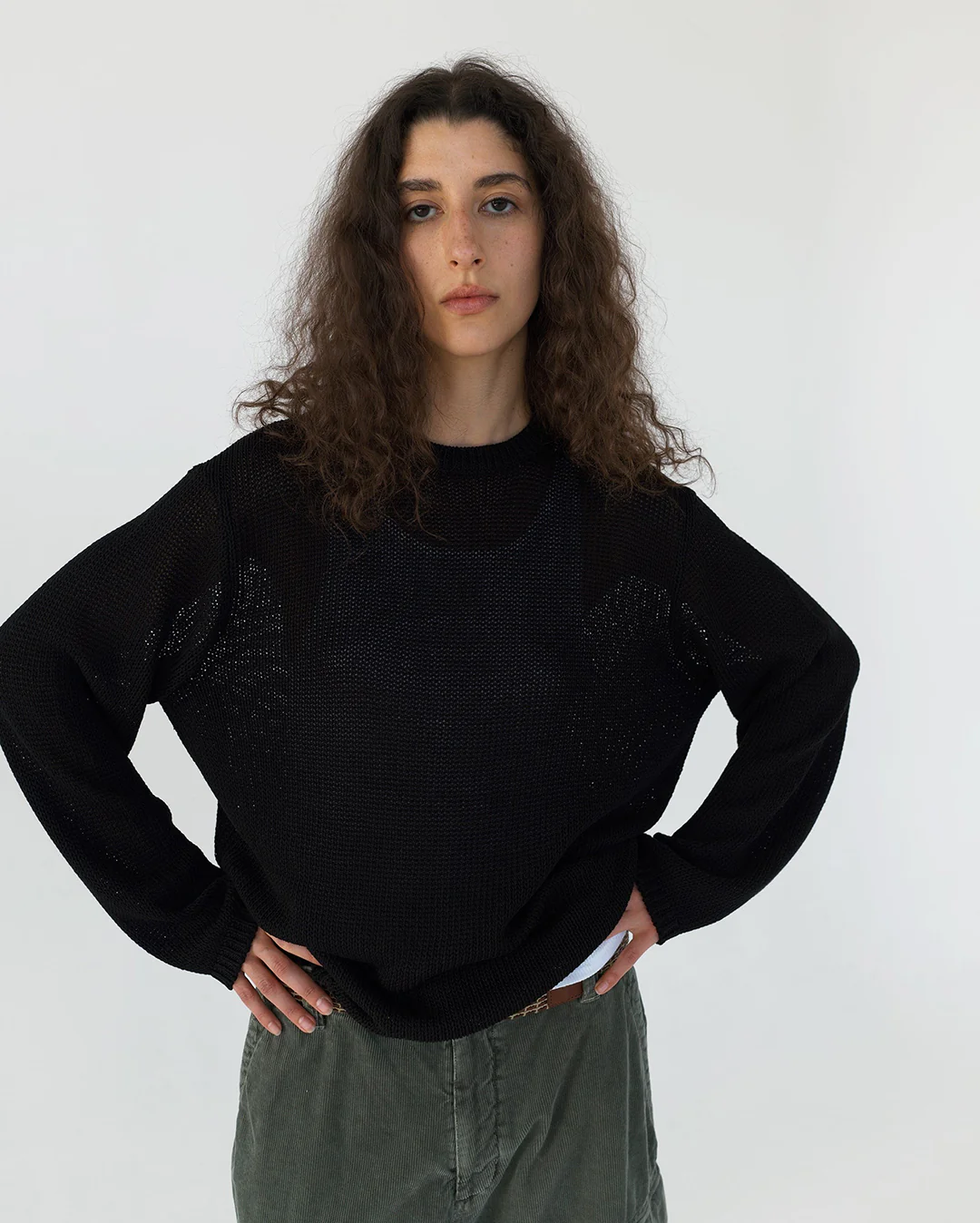 Loose Gauge Knit Crew - Black - Image 5