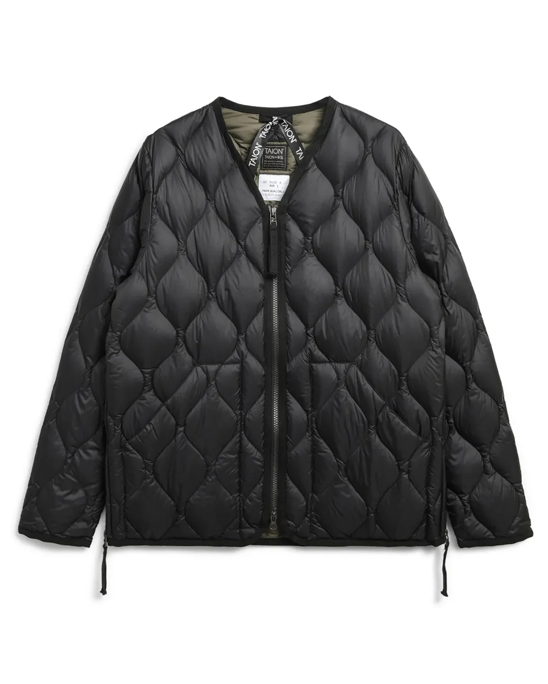 Military V-Neck W-Zip Down Jacket - Black - Image 5