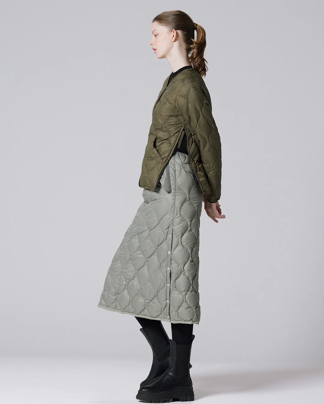 Military V-Neck W-Zip Down Jacket - D.Olive - Image 4