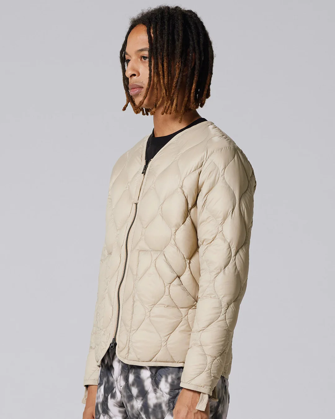 Military V-Neck W-Zip Down Jacket - G.Beige - Image 4