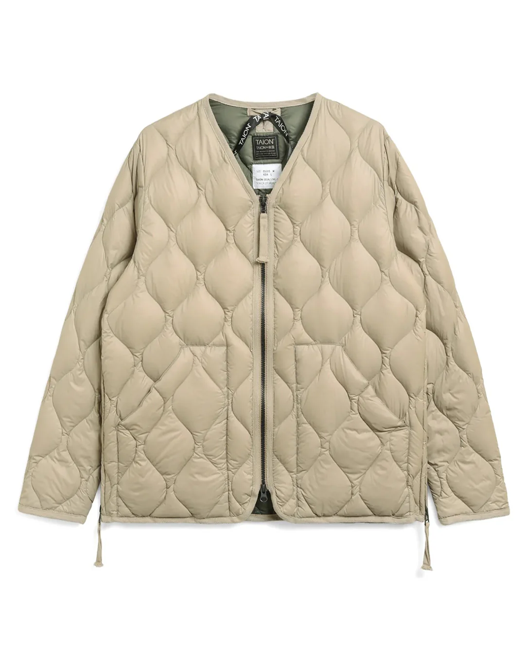 Military V-Neck W-Zip Down Jacket - G.Beige - Image 5