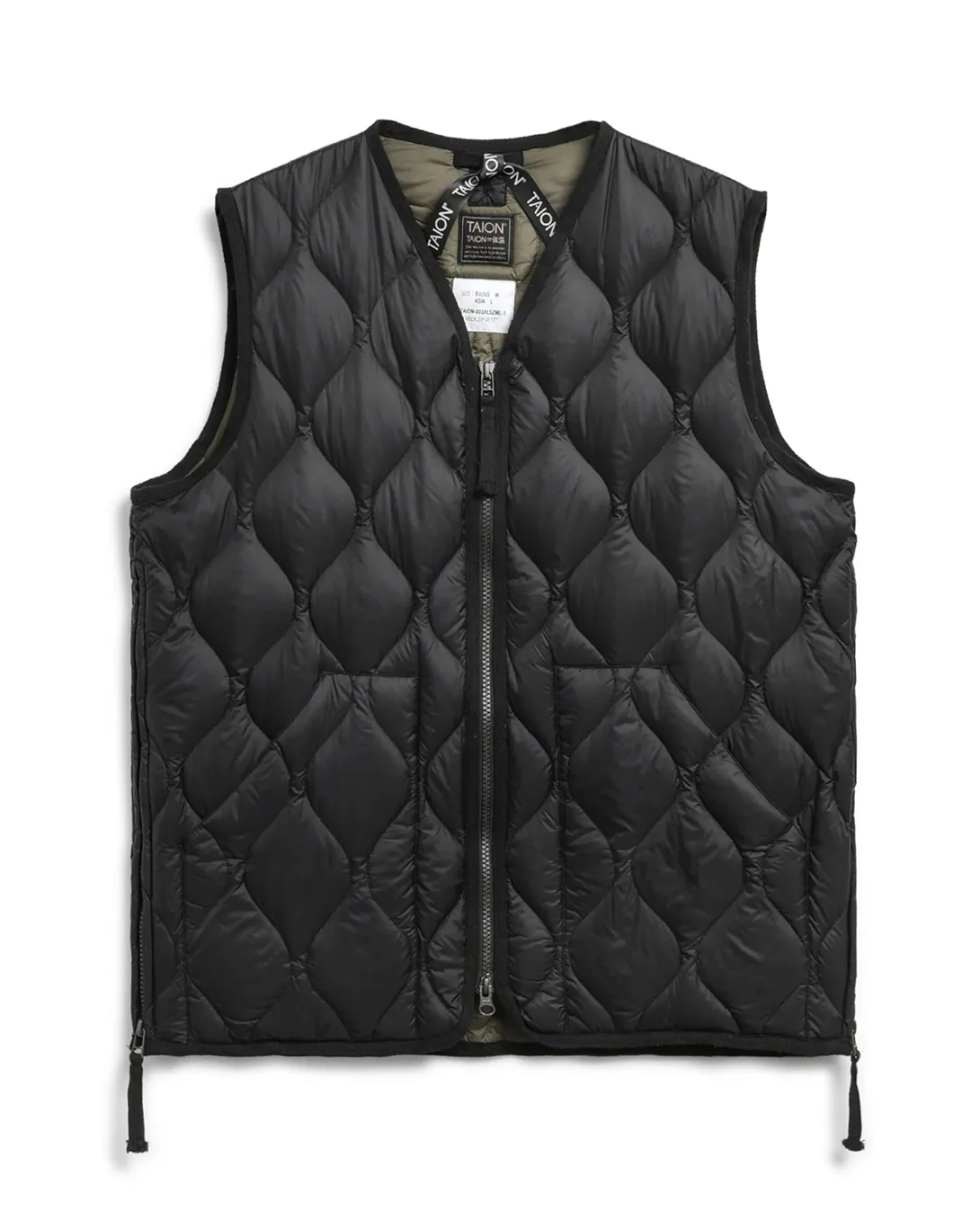 Military V-Neck W-Zip Down Vest - Black - Image 7