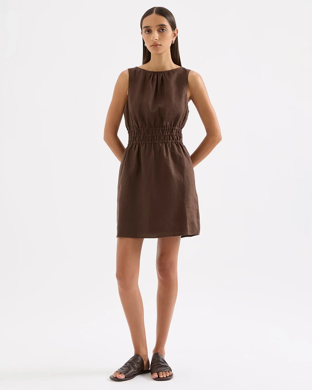 Andri Linen Mini Dress - Chocolate