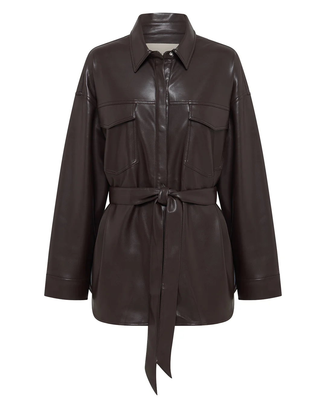 Camille Vegan Leather Overshirt - Raisin - Image 5