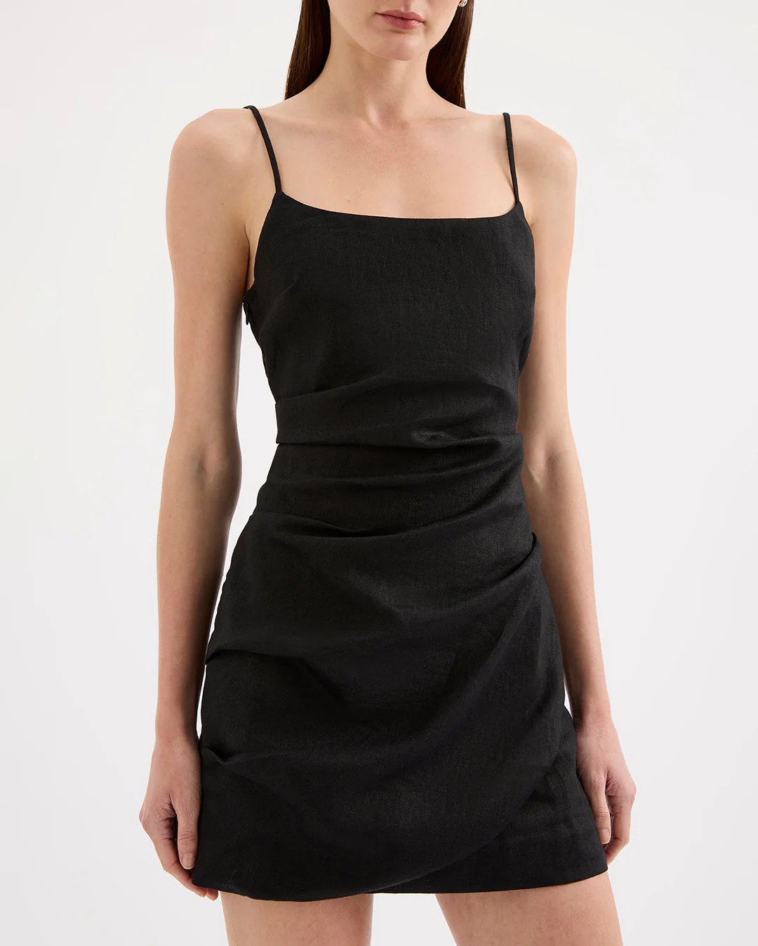 Rani Linen Mini Dress - Black - Image 2