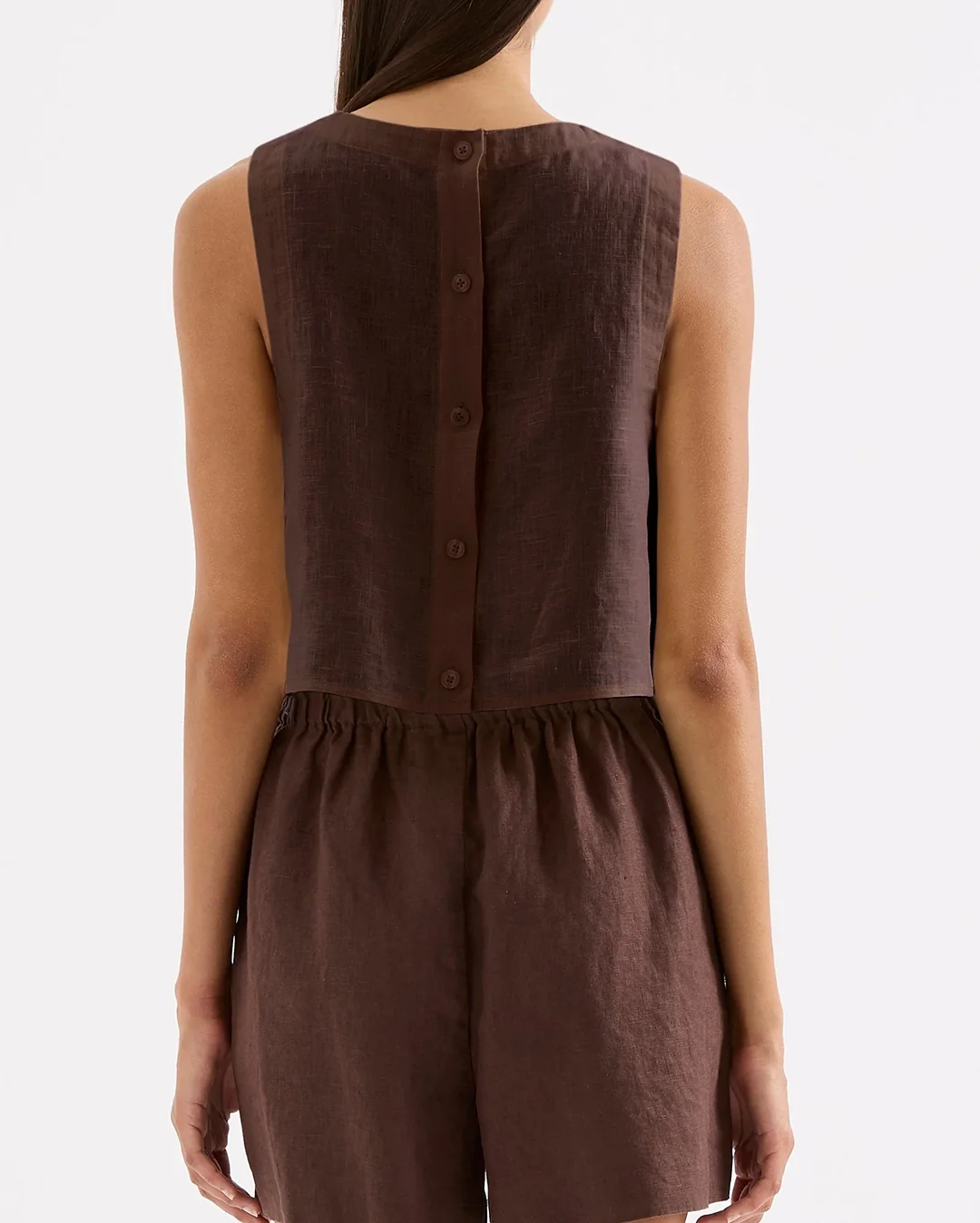 Sian Linen Top - Chocolate - Image 4