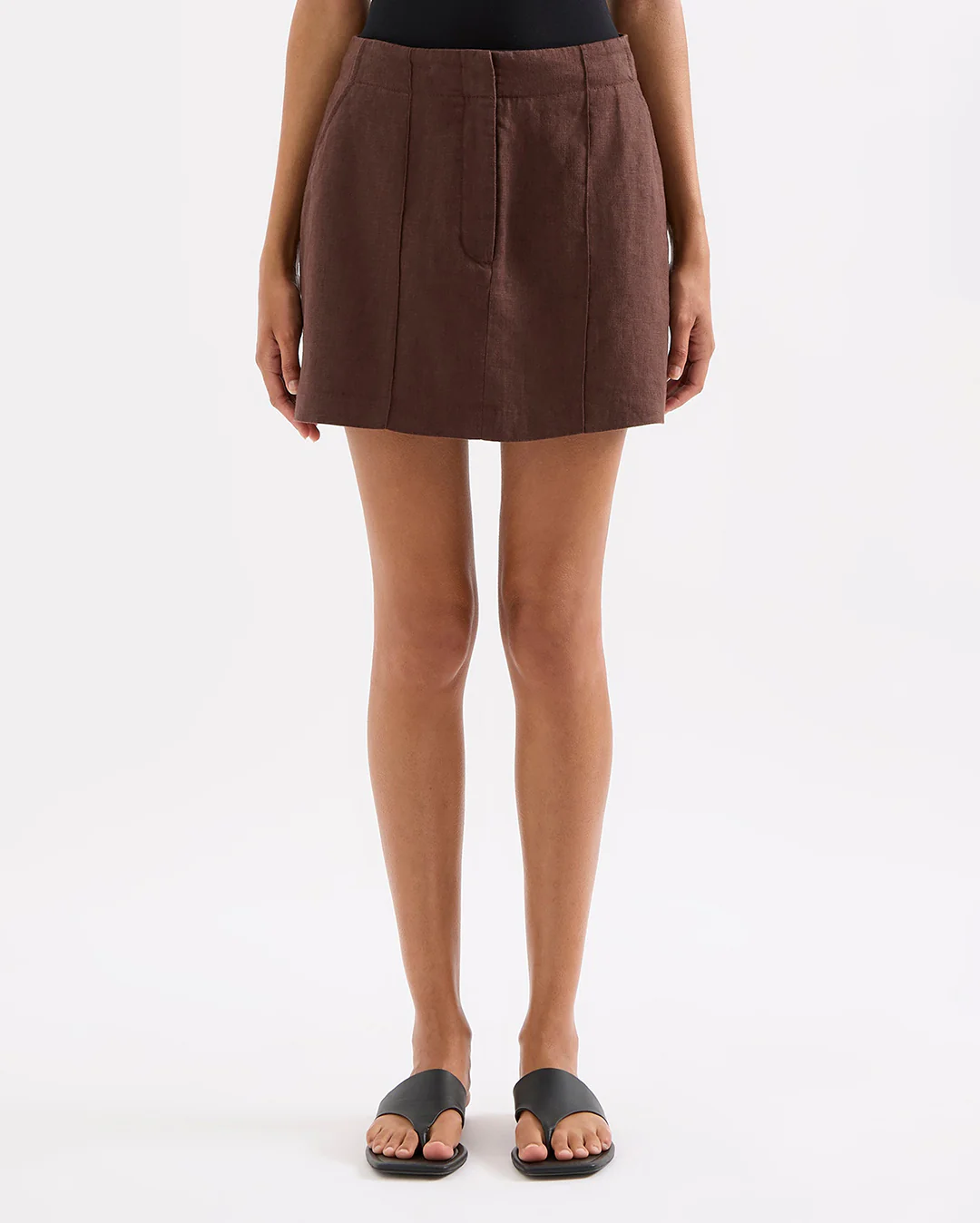 Theo Linen Skirt - Chocolate - Image 3