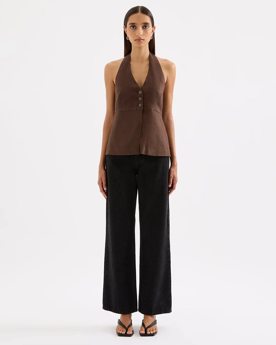 Zayda Linen Vest - Chocolate - Image 2
