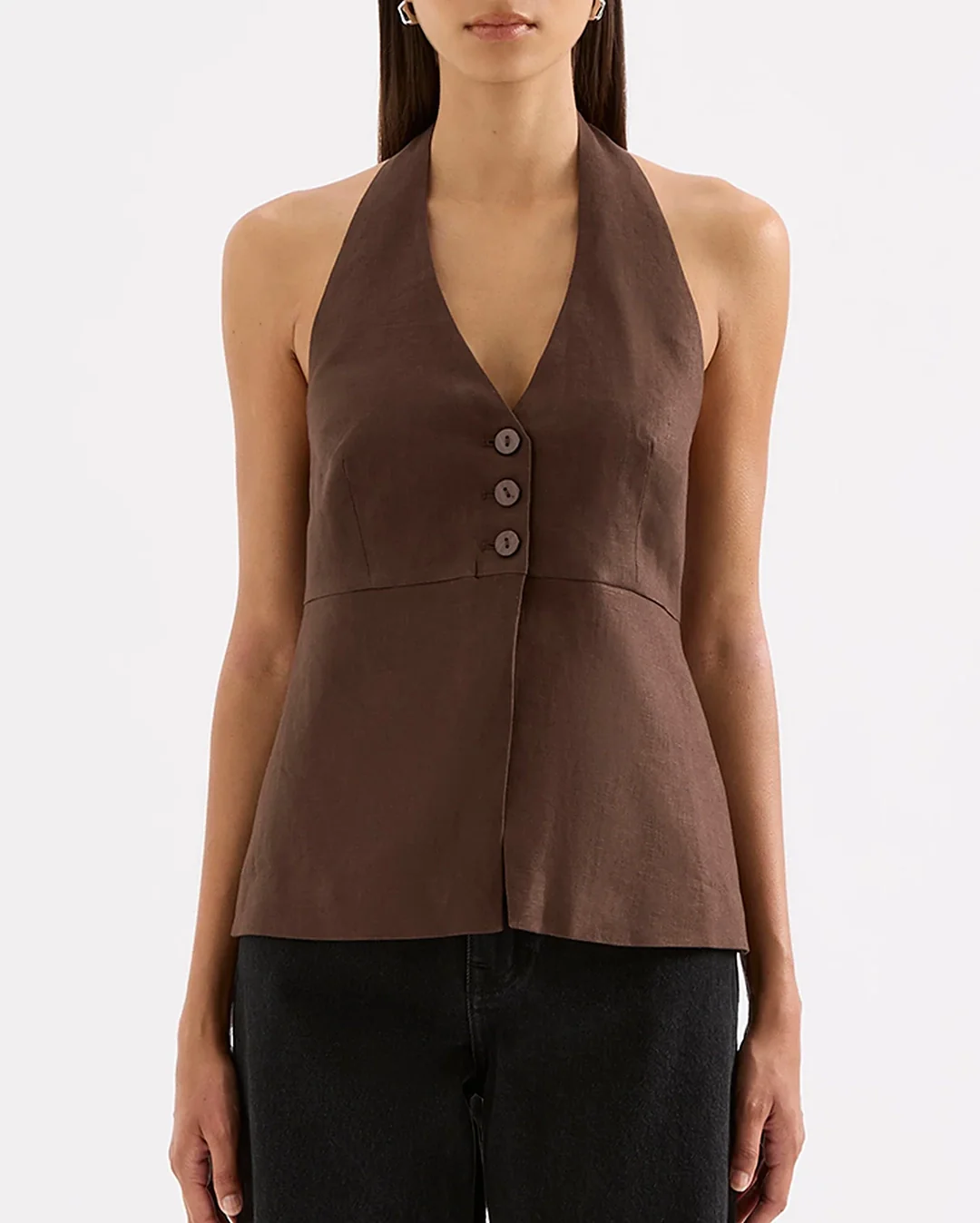 Zayda Linen Vest - Chocolate - Image 3