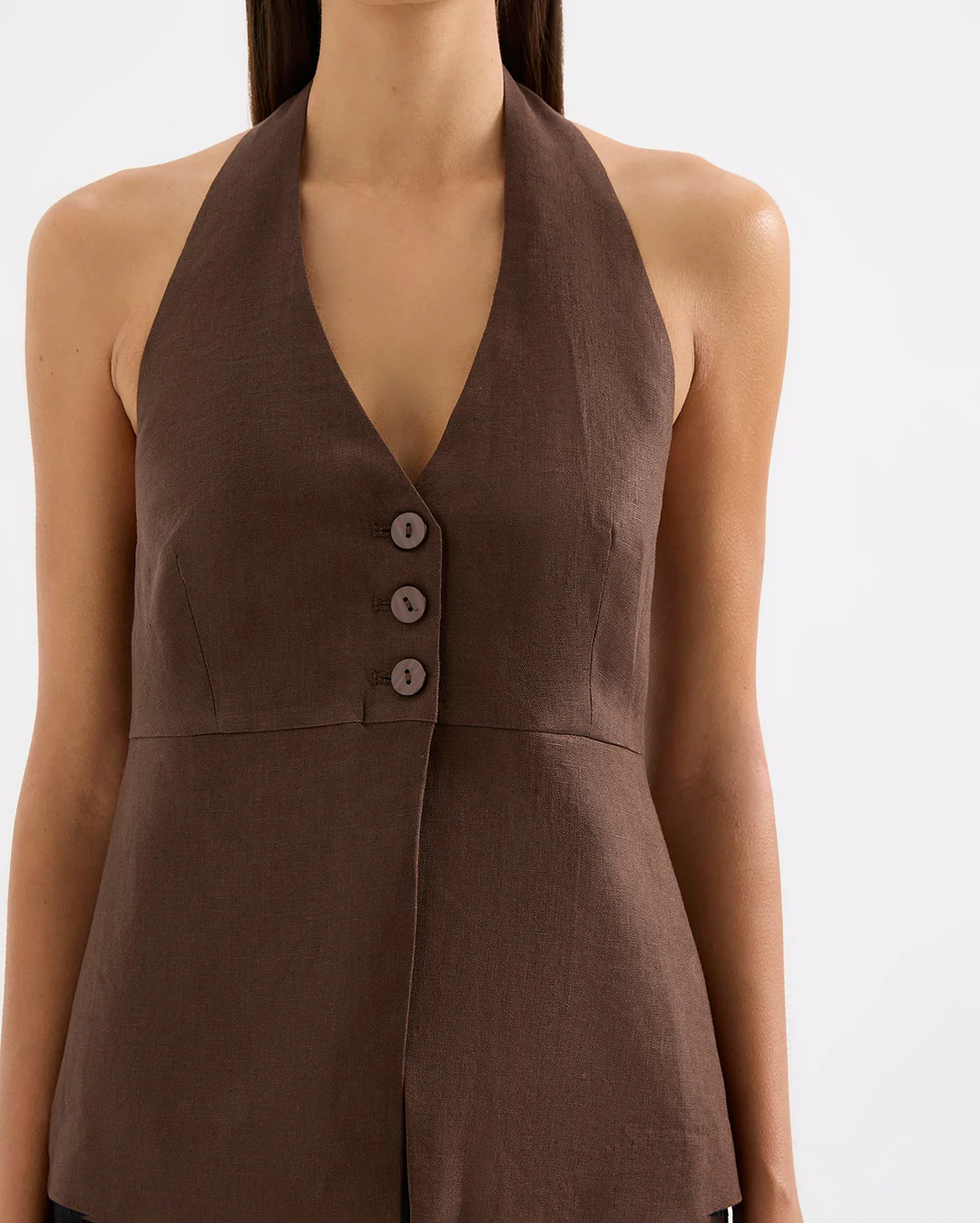 Zayda Linen Vest - Chocolate - Image 4