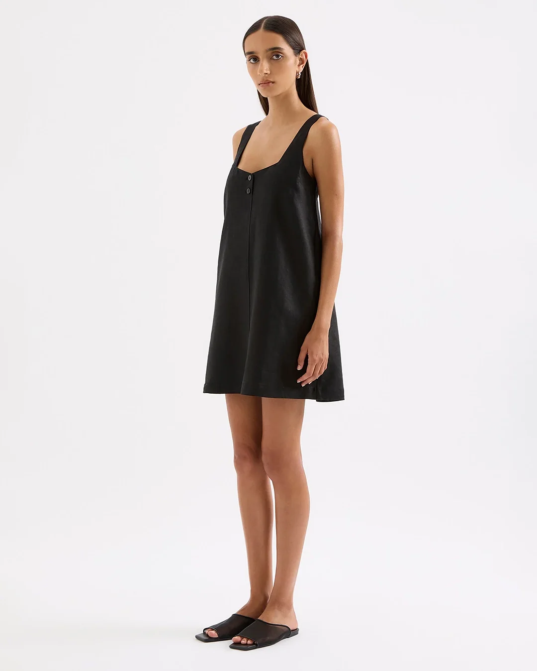 Zephyr Linen Mini Dress - Black - Image 3