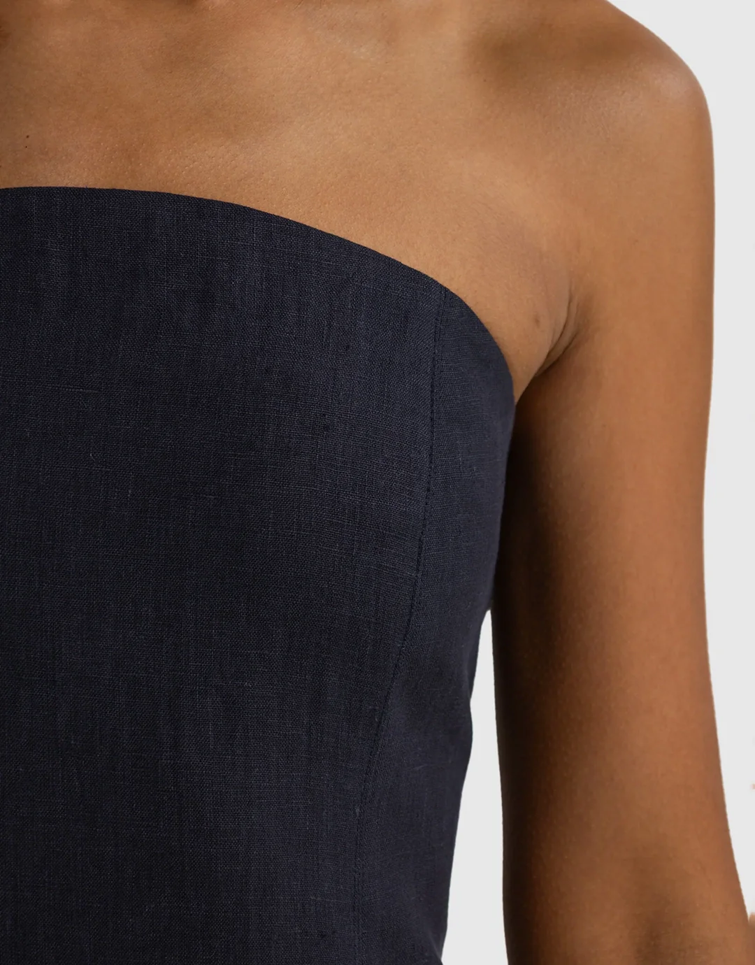 Savannah Linen Strapless Mini Dress - French Navy - Image 4