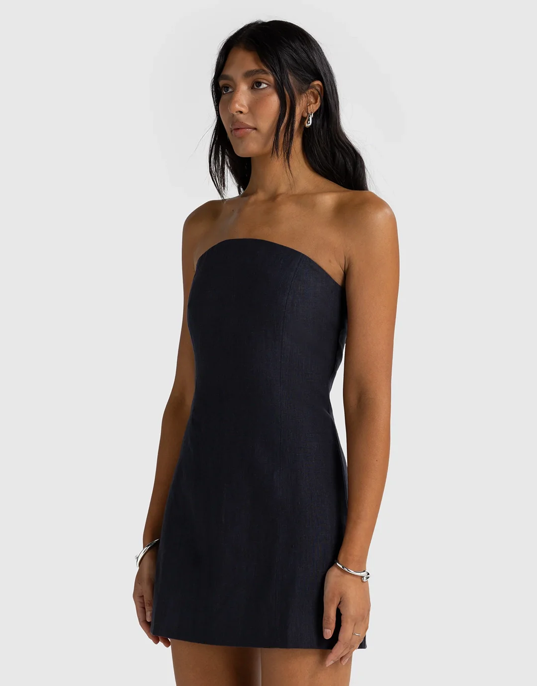 Savannah Linen Strapless Mini Dress - French Navy - Image 5