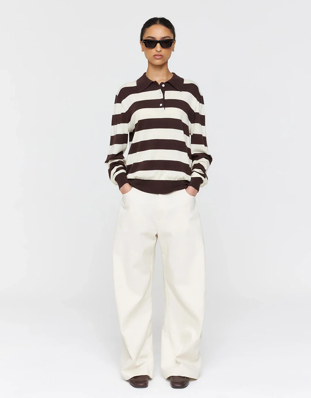 Noe Polo - Brown + Cream Stripe - Image 2