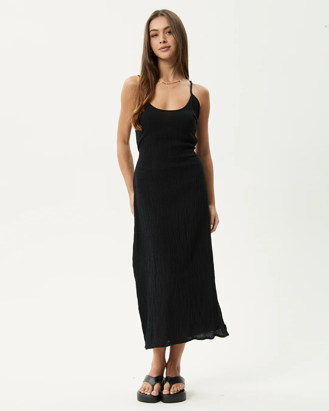 Rumi - Seersucker Midi Dress - Black