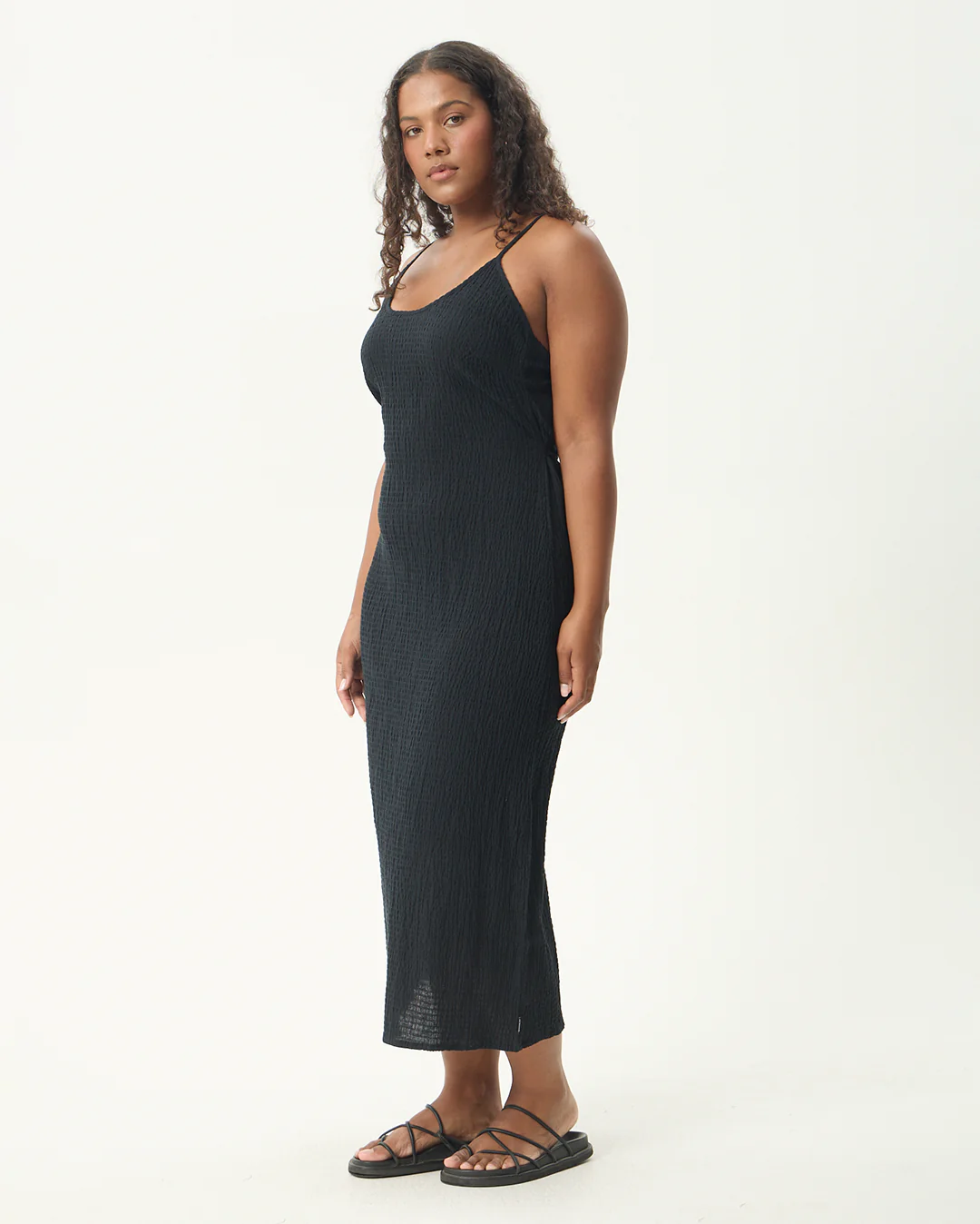 Rumi - Seersucker Midi Dress - Black - Image 4