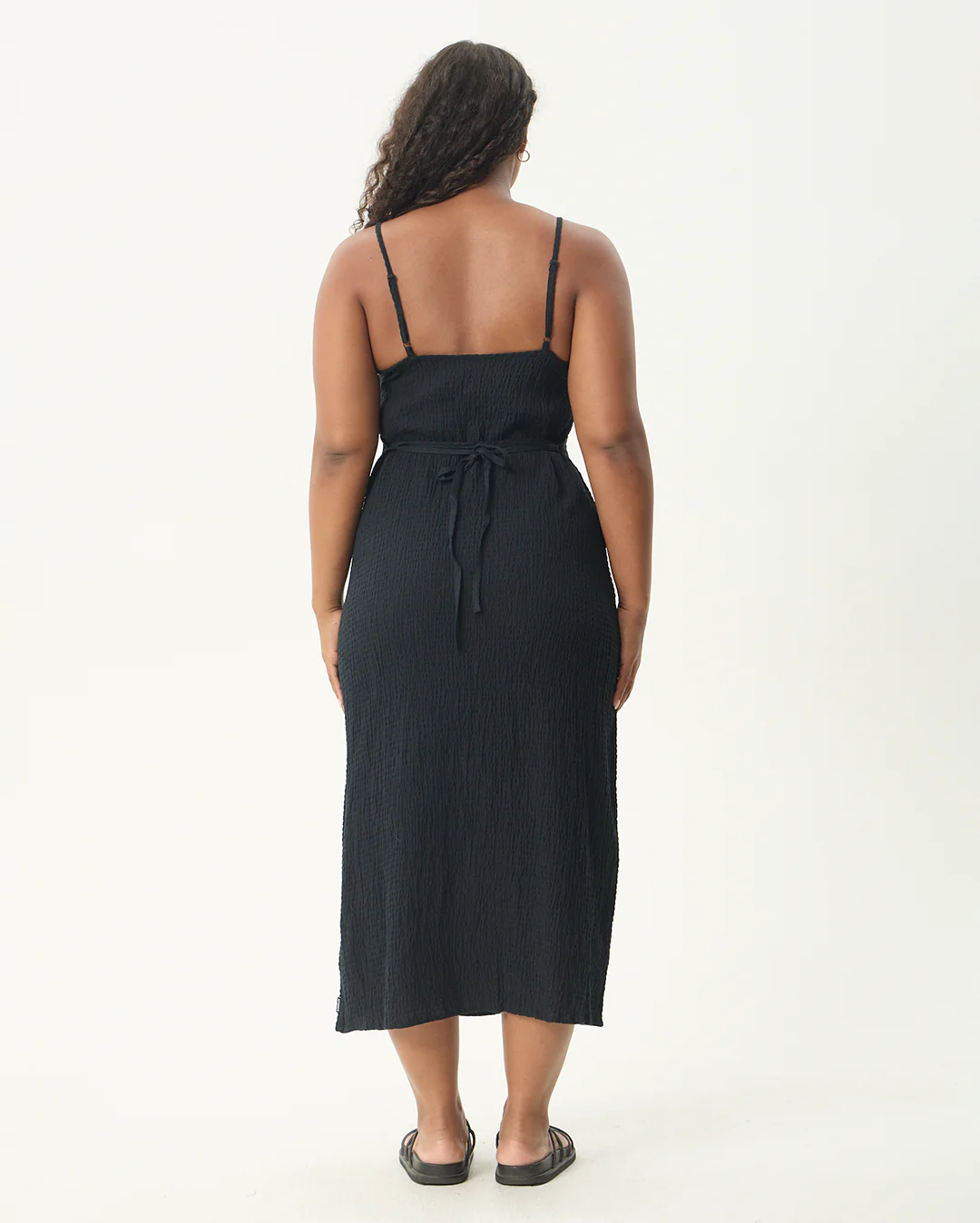 Rumi - Seersucker Midi Dress - Black - Image 8