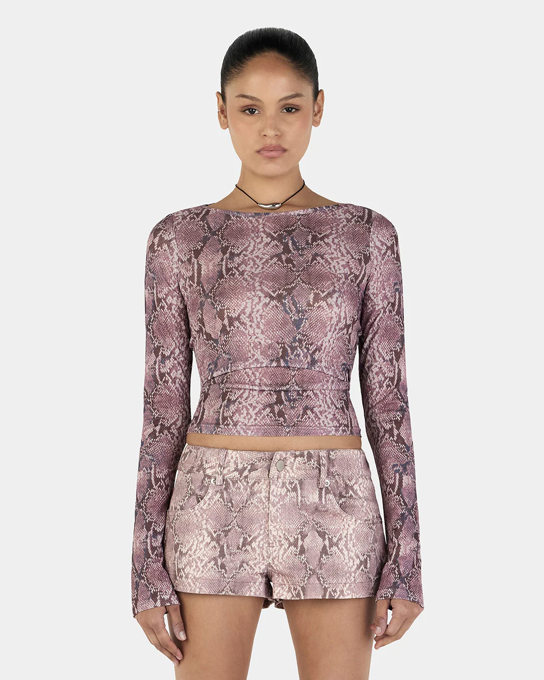 Sade Long Sleeve Top - Mauve Snake