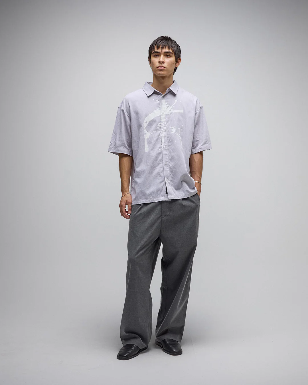 Vivian Boxy Stripe Short Sleeve Shirt - Grey - Image 7