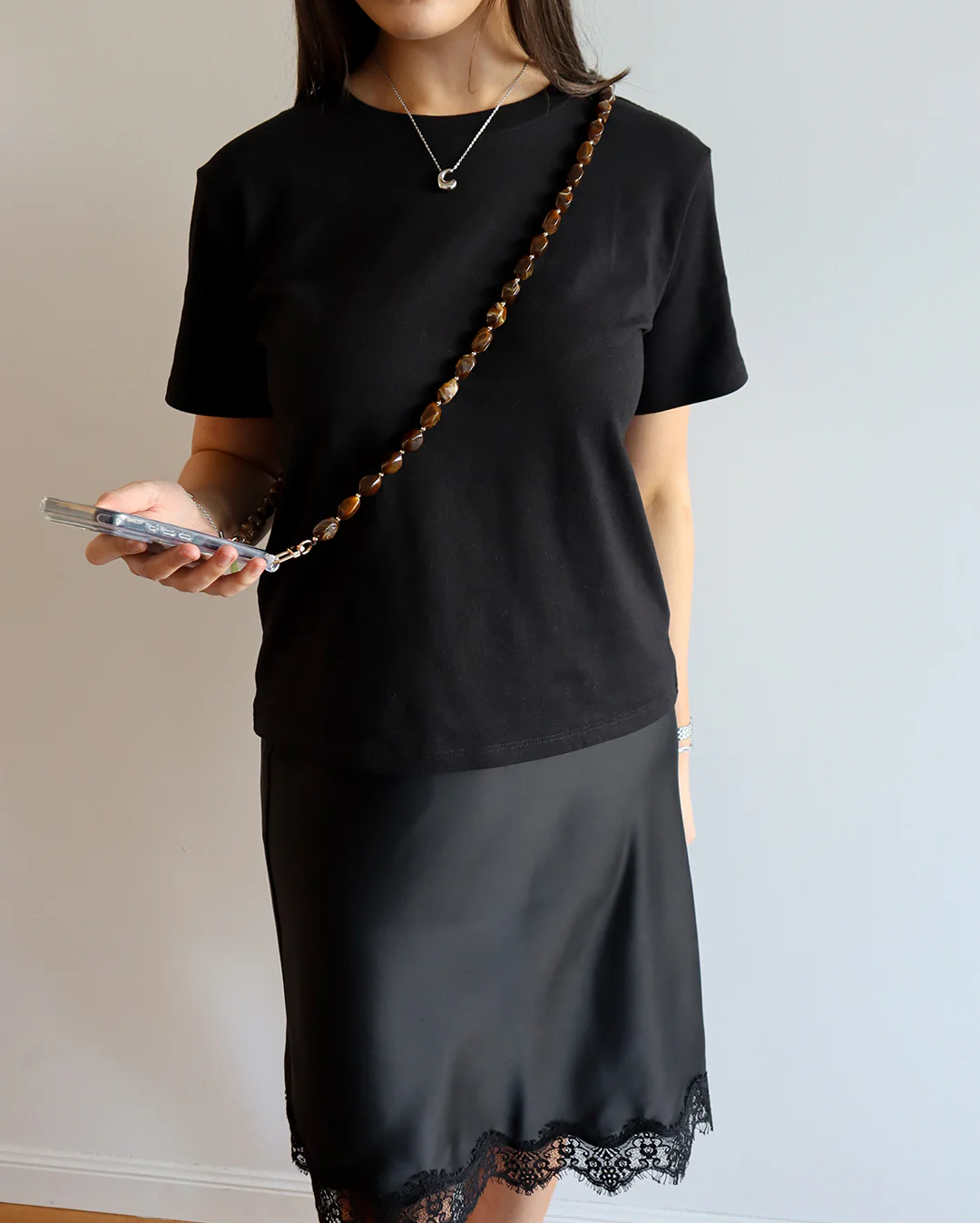 Brown Stone Cross Body Chain - Brown