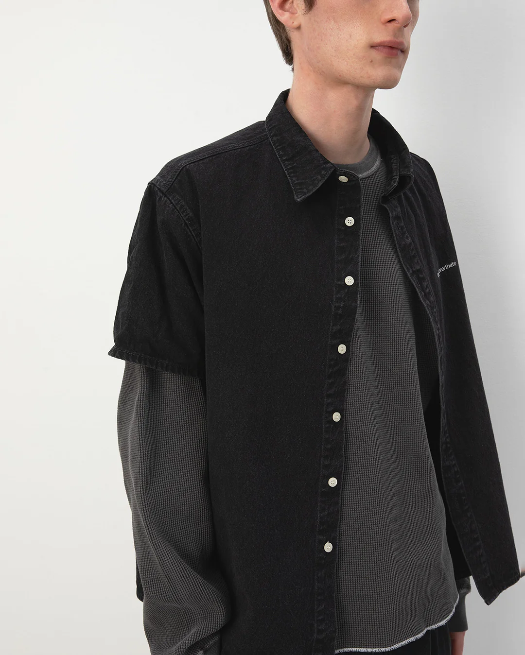 Washed Denim S/S Shirt - Black - Image 5