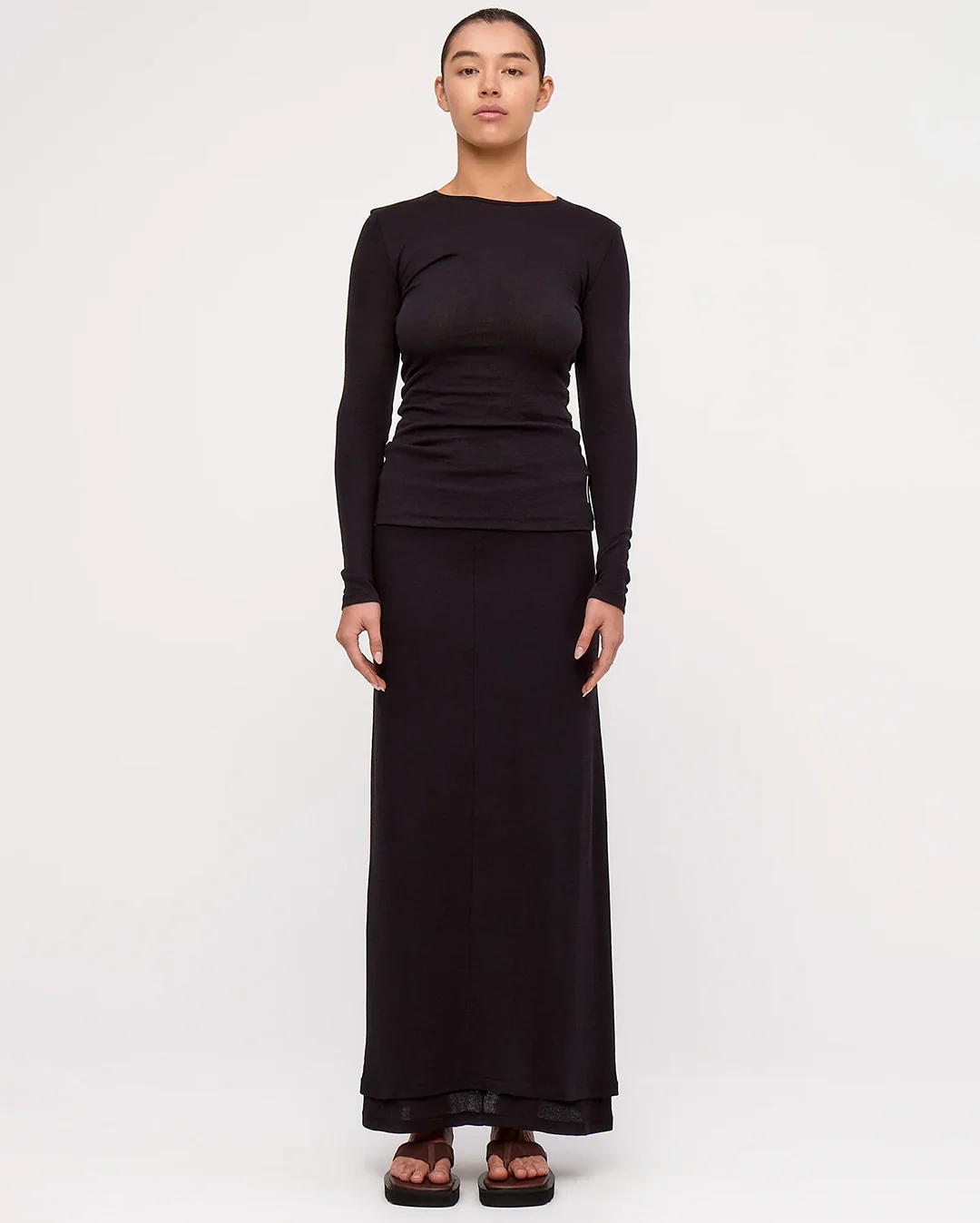 Black Rib Hemp Jersey Long Sleeve Top - Black - Image 3