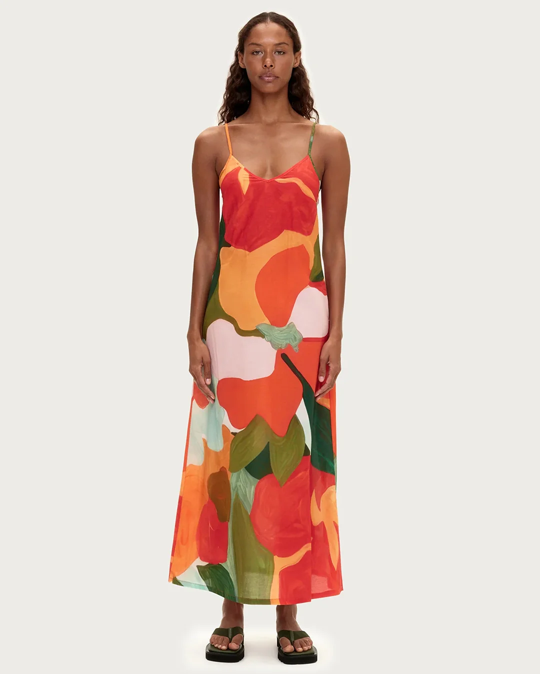 Cotton Silk Dress - Red Floral - Image 3