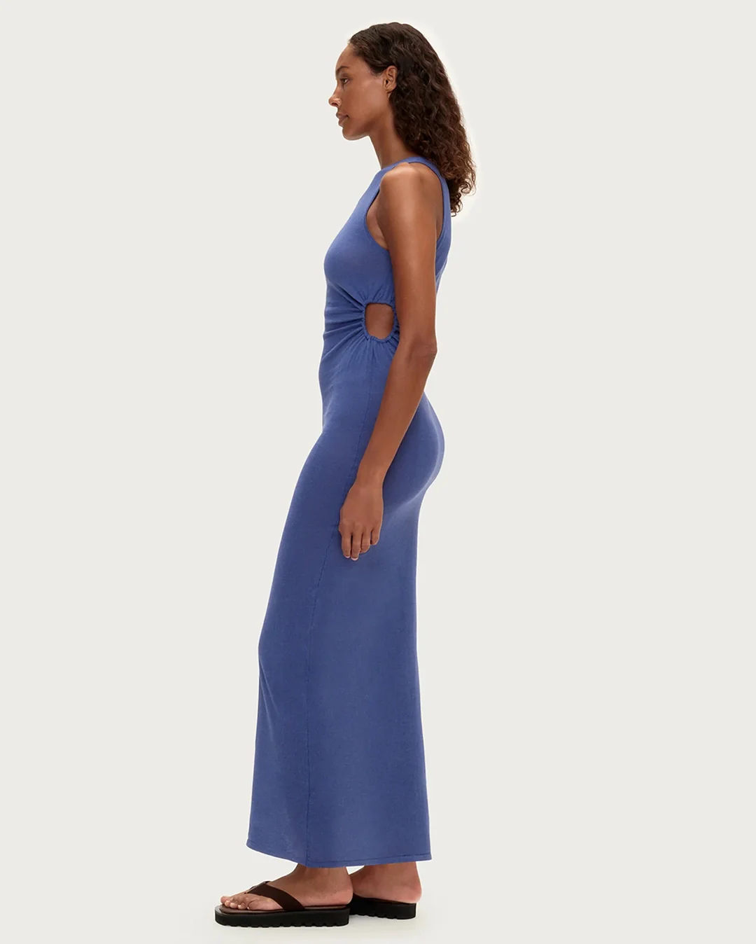Cut Out Knit Dress - Blue Solid - Image 3