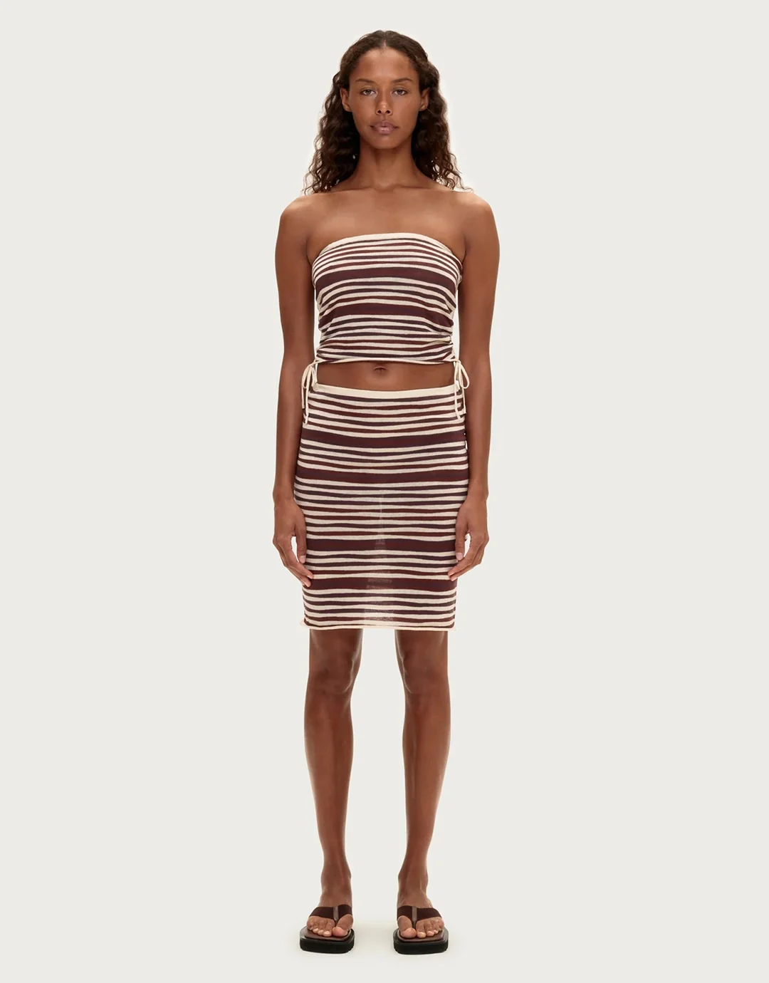 Knit Bandeau Top - Chocolate Stripe - Image 3