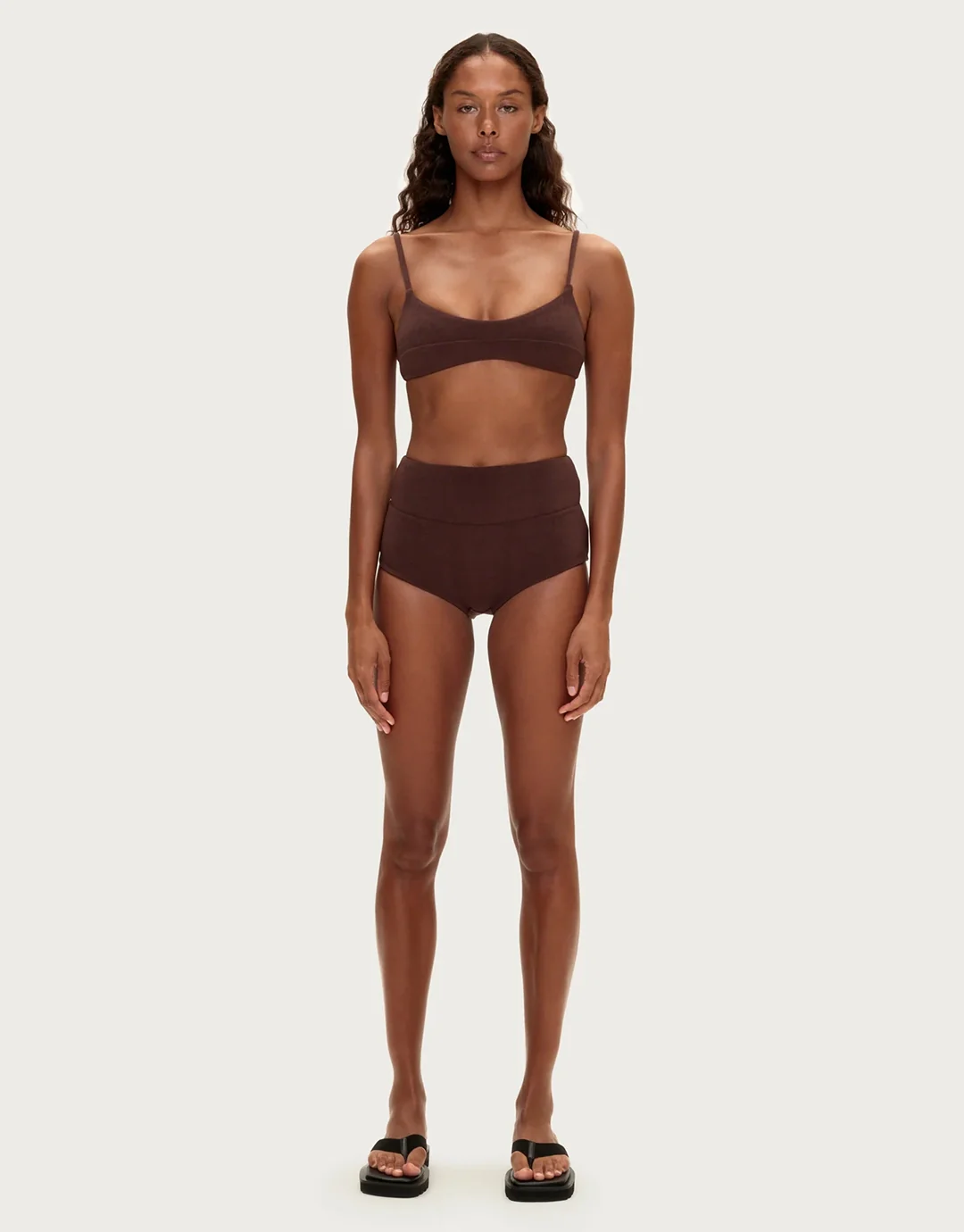 Towelling Bralette Top - Chocolate - Image 3