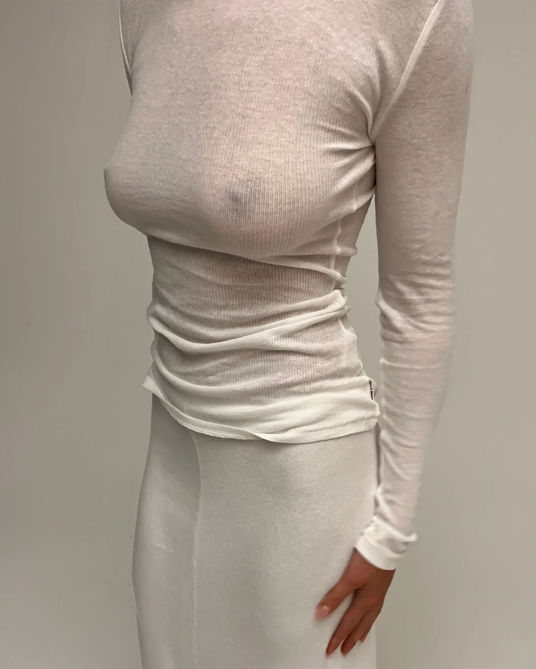 White Rib Hemp Jersey Long Sleeve Top - White - Image 6