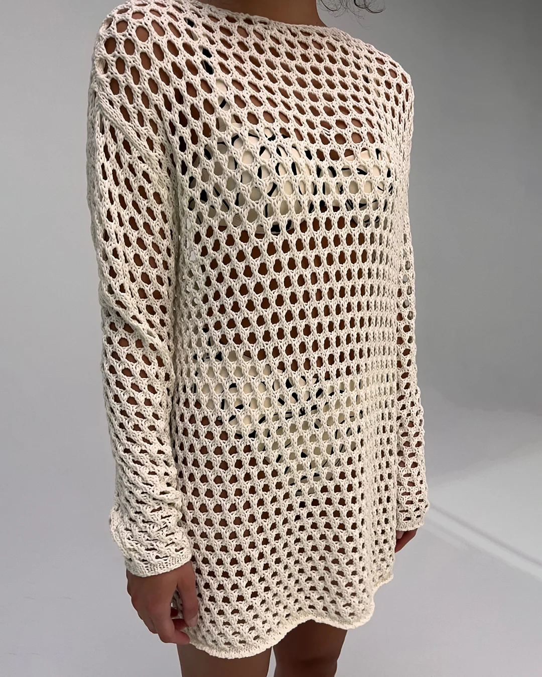 Crochet Knit Tunic Dress - Coconut - Image 2