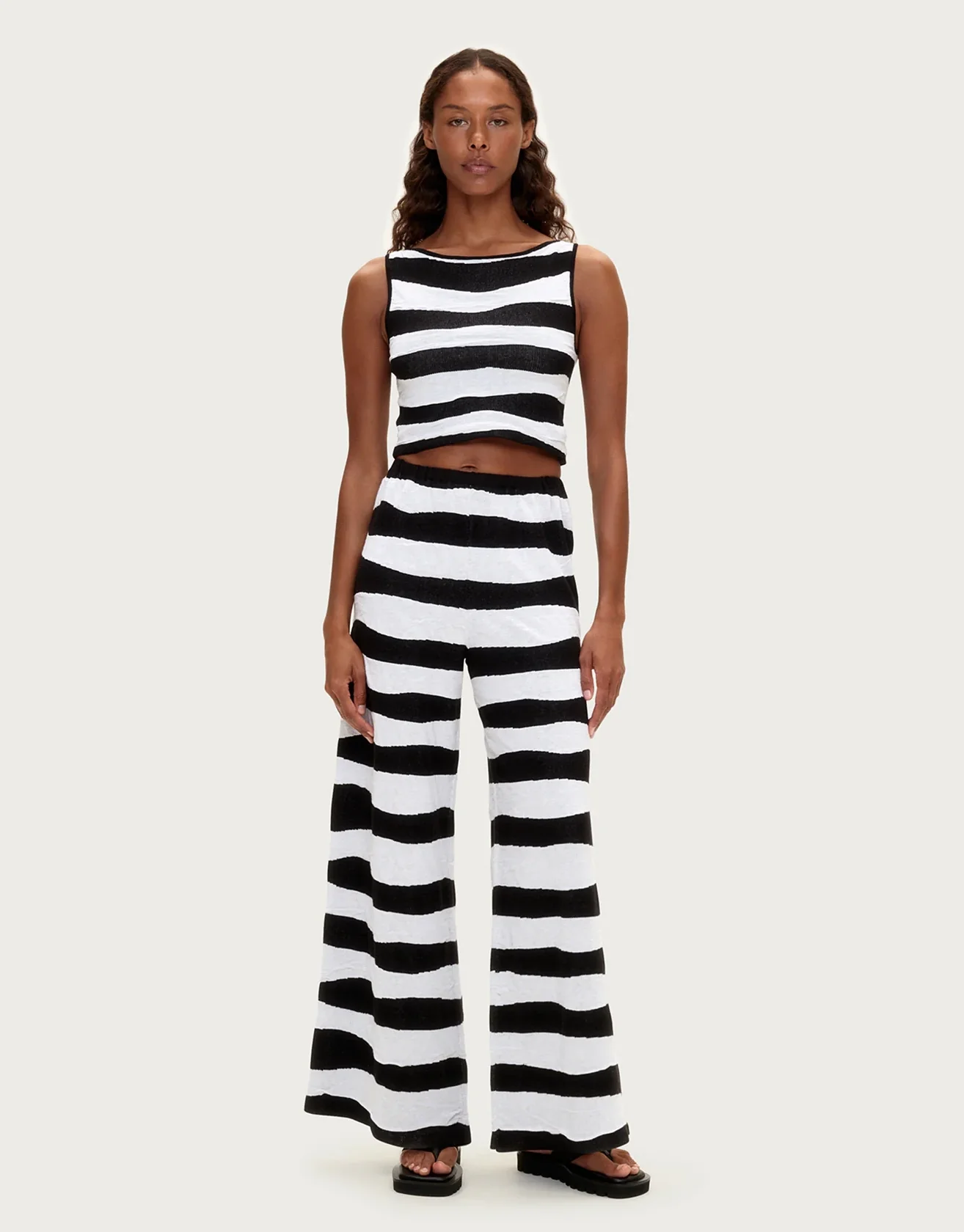 Textured Knit Pants - Black Stripe